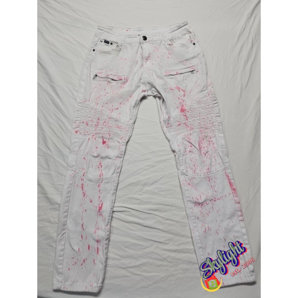 Phat Farm Men White‎ Moto Y2k Hip Hop Ribbed Vintage Denim Jeans Size 32x30
